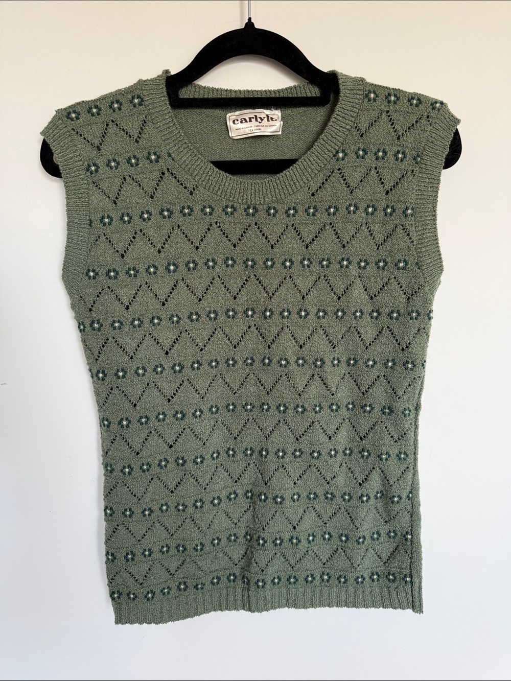 Carlyle Vintage Made in Canada Open Knit Sweater Vest Green M Approx